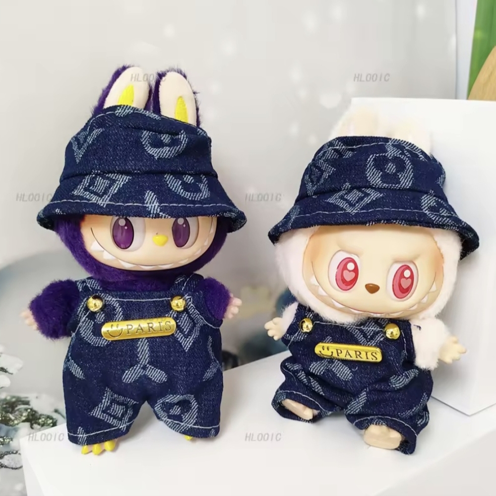 🎊🎊NEW🎊🎊 ADORABLE!! LABUBU Clover Overalls And Hat In DARK BLUE DENIM ONLY